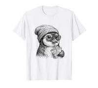 Dibujo a lápiz de Dibujo de pingüino Beanie café Helado Camiseta