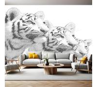 Dibujo A LáPiz Fotomurales Animales tres tigres Whites Papel Pintado 250x175 cm Fotográfico Tejido No Tejido Fondo de Pantalla Mural Decoración de Pared Sala Cuarto Oficina Salón