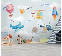Dibujo A Mano Dibujos Animados Fresco Bello Globos Aviones Papel Pintado 3D Seda Texturizada Primera Calidad Neutros Material Ideal Para SalóN Dormitorio-200cm×140cm