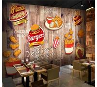 Dibujo A Mano Estilo Retro Vetas De Madera Pollo Frito Hamburguesas Comida Occidental 3D Papel Pintado Tapiz Textura de Seda Oficina Comedor Sofá Dormitorio Sala Estar TV Fondo Pantalla-200cm×140cm