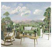 Dibujo A Mano Fresco Cielo Nubes Blancas Bosque Paisaje Papel Pintado 3D Seda Texturizada Primera Calidad Neutros Material Ideal Para SalóN Dormitorio-400cm×280cm