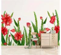 Dibujo A Mano Fresco Rústico Plantas Flores Cactus 3D Papel Pintado Tapiz Textura de Seda Oficina Comedor Sofá Dormitorio Sala Estar TV Fondo Pantalla-350cm×256cm