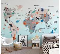 Dibujo A Mano Minimalista Caricatura Animales Mapa Del Mundo 3D Papel Pintado Pared Fácil Instalación Oficina Sala Estar Sofá Dormitorio TV Fondos Decoración-150cm×105cm