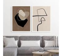 Dibujo abstracto de una línea con formas orgánicas en beige y marrón, póster impreso en lienzo, pintura artística para pared, decoración del hogar, 80 x 120 cm x 2, sin marco