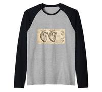 Dibujo anatómico del corazón Da Vinci Vintage Ciencia Médica Camiseta Manga Raglan