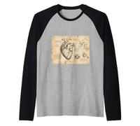 Dibujo anatómico del corazón Da Vinci Vintage Ciencia Médica Camiseta Manga Raglan