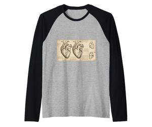 Dibujo anatómico del corazón Da Vinci Vintage Ciencia Médica Camiseta Manga Raglan
