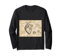 Dibujo anatómico del corazón Da Vinci Vintage Ciencia Médica Manga Larga