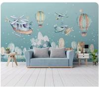 Dibujo Animado Avión Globo Aerostático Casas Árboles 3D Papel Pintado Pared Fácil Instalación Oficina Sala Estar Sofá Dormitorio TV Fondos Decoración-350cm×256cm