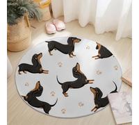 Dibujo Animado Cachorro Huella De Pata Alfombras Redondas Antideslizantes 60 Cm Negro Suave, Lavable A Máquina, Alfombras De Suelo Que No Se Desprenden para Dormitorio
