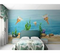 Dibujo Animado Mundo Submarino Azul Algas Marinas 3D Papel Pintado Pared Fácil Instalación Oficina Sala Estar Sofá Dormitorio TV Fondos Decoración-430cm×300cm