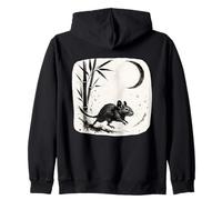 Dibujo con tinta Sumi e Degu Bamboo Moon Night Sudadera con Capucha