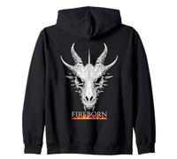 Dibujo de Calavera de dragón Nacido de Fuego, diseño mítico de Llamas Sudadera con Capucha