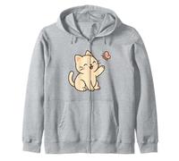 Dibujo de Gato Kawaii de Mariposa. Bonita Obra de Arte de Animales. Sudadera con Capucha