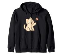 Dibujo de Gato Kawaii de Mariposa. Bonita Obra de Arte de Animales. Sudadera con Capucha