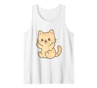 Dibujo de Gato Kawaii juguetón. Arte de Mascotas de Dibujos Animados. Camiseta sin Mangas