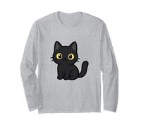 Dibujo de Gato Kawaii Negro. Obra de Arte de Animales Lindos Manga Larga