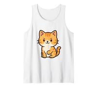 Dibujo de Gato Kawaii Valiente. Linda Obra de Arte de Animales. Camiseta sin Mangas