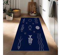 Dibujo De Líneas Dibujado A Mano Pez Alfombra De Pasillo 40 x 120 cm Lavable Y Antideslizante Minimalismo Alfombrar Estrecha, Azul Oscuro Alfombra Larga Y Estrecha para Pasillo Cocina O Entrada