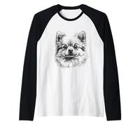 Dibujo de Perro de Pomerania, Bonito pompón Camiseta Manga Raglan
