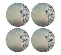 Dibujo de Retrato de Perro Alaskan Malamute,Posavasos Redondos de Corcho MDF, Almohadilla para Tazas, Juego de 4 Posavasos para Bebidas