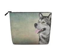 Dibujo de un Perro Malamute de Alaska,Neceser de Maquillaje de imitación Lino, Neceser de Viaje portátil