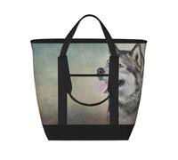 Dibujo de un retrato de un perro malamute de Alaska,Bolsas de almuerzo de gran capacidad, bolsa de mano térmica para mujeres, hombres, trabajo, picnic, viajes.