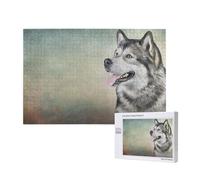 Dibujo de un Retrato de un Perro Malamute de Alaska,Rompecabezas de Madera de 1000 Piezas para Adultos y Adolescentes.
