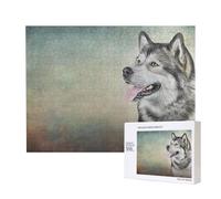 Dibujo de un Retrato de un Perro Malamute de Alaska,Rompecabezas de Madera de 500 Piezas, Juego Familiar, Rompecabezas para Adultos, Adolescentes, decoración del hogar