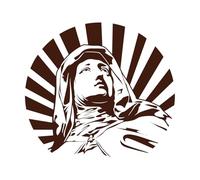 Dibujo de una persona maria con una capucha encima. Pegatinas de tallado fino 67.2x74.7cm No daña la superficie de la pared Café