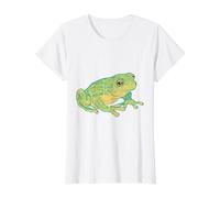 Dibujo de una Rana arbórea Verde, Imagen Dulce y Realista. Camiseta gráfica económica, Mujer, Blanco, XL