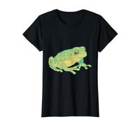 Dibujo de una Rana arbórea Verde, Imagen Dulce y Realista. Camiseta gráfica económica, Mujer, Negro, XL
