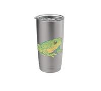 Dibujo de una rana arbórea verde, imagen dulce y realista. Vaso térmico de acero inoxidable de doble pared