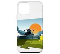 Dibujo gráfico minimalista de una granja cosechadora en el campo Carcasa para iPhone 12 mini