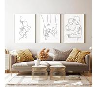 Dibujo lineal de pareja, mano, amor, beso, arte de pared, pintura en lienzo, carteles nórdicos e impresiones, cuadros de pared minimalistas para sala de estar, 50 x 70 cm x 3, sin marco