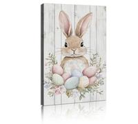 Dibujo mural de lienzo enmarcado con estilo Shabby Chic conejo de Pascua huevos en pastel imágenes florales pintura para la guardería decoración de la sala de juegos del jardín de infancia 80x135cm