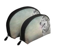 Dibujo Perro Malamute De Alaska Retrato, Bolsa de Maquillaje de Concha, Monedero pequeño para Mujer, Bolsa de artículos de tocador, Bolsa de cosméticos, 2 Piezas