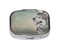 Dibujo Perro Malamute De Alaska Retrato, Pastillero cuadrado para bolsillo o monedero, pequeño contenedor de pastillas, organizador de pastillas de viaje