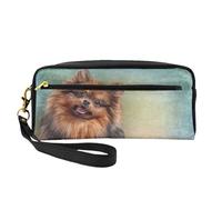 Dibujo Perro Pomerania Alemana Retrato, Bolsa de Maquillaje Bolsa de cosméticos Bolsa de Aseo de Viaje portátil Estuche de Cuero para Mujeres y niñas