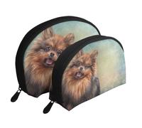 Dibujo Perro Pomerania Alemana Retrato, Bolsa de Maquillaje de Concha, Monedero pequeño para Mujer, Bolsa de artículos de tocador, Bolsa de cosméticos, 2 Piezas