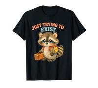 Dibujo Retro de «Just Trying to Exist» de Mapache con Maleta Camiseta