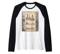 Dibujo Vintage de Varios Edificios Diseño Camiseta Manga Raglan
