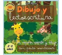 Dibujo y lectoescritura: Libro para colorear animales y trabajar la lectoescritura con PAUTA MONTESSORI. 38 animales y 38 fichas. De 2 a 8 años.