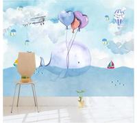 Dibujos Animados Acuarela Océano Ballena Globo Aerostático 3D Papel Pintado Pared Fácil Instalación Oficina Sala Estar Sofá Dormitorio TV Fondos Decoración-300cm×210cm