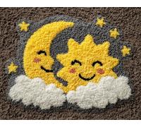 Dibujos Animados Alfombra Anudada Para Hacer Estrellas Y Luna Kits De Ganchillo Para Alfombras Grandes Para Adultos Y Principiantes，Kit De Crochet Diy Tapices，Bordado Para Cojines De So 23x35in