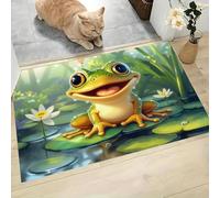 Dibujos Animados Animaciones Felpudo Antideslizante - 80 x 120 cmLinda Rana Ojos Grandes Trampa de Tierra Felpudo Exterior e Interior para Entrada Limpia - Fácil de Cuidar - Verde Brillante