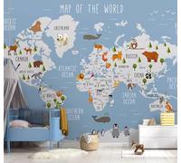Dibujos Animados Animales Mapa Del Mundo Aviones Globos 3D Papel Pintado Pared Fácil Instalación Oficina Sala Estar Sofá Dormitorio TV Fondos Decoración-350cm×256cm