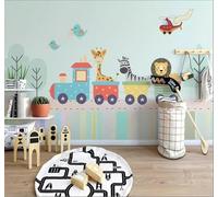 Dibujos Animados Árboles Animales Trenecitos Aviones 3D Papel Pintado Pared Fácil Instalación Oficina Sala Estar Sofá Dormitorio TV Fondos Decoración-430cm×300cm