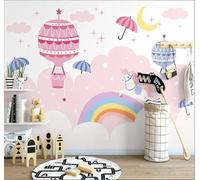 Dibujos Animados Arcoíris Globo Aerostático Luna Caballo 3D Papel Pintado Pared Fácil Instalación Oficina Sala Estar Sofá Dormitorio TV Fondos Decoración-350cm×256cm
