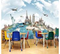 Dibujos Animados Arquitectura Figuras Estatuas Aviones 3D Papel Pintado Pared Fácil Instalación Oficina Sala Estar Sofá Dormitorio TV Fondos Decoración-200cm×140cm